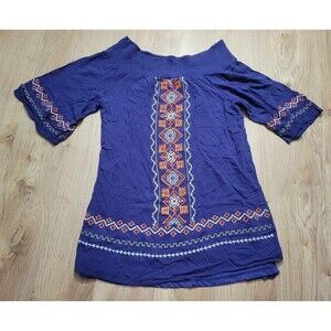 Braeve Anthropologie off the shoulder embroidered tunic dress blue size small
